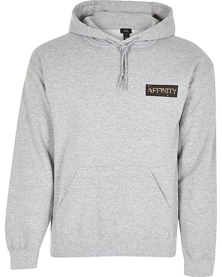 Grey 'Affinity' printed regular fit hoodie