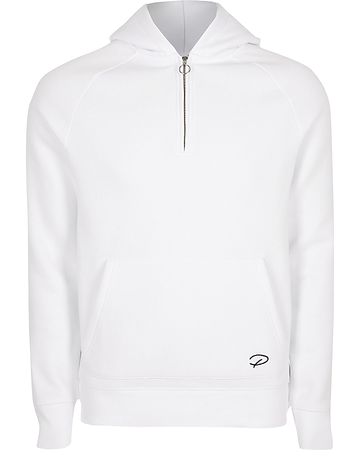 Prolific white half zip slim fit hoodie