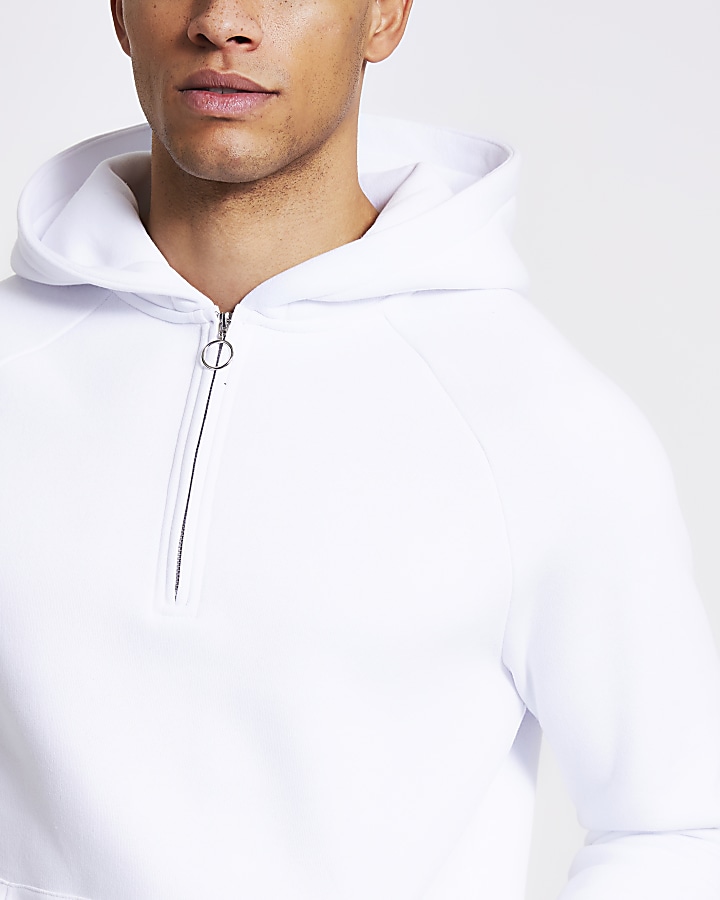 Prolific white half zip slim fit hoodie
