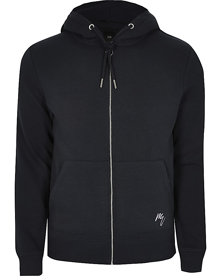Maison Riviera navy slim fit zip up hoodie