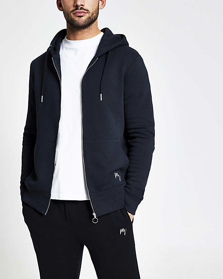 Maison Riviera navy slim fit zip up hoodie
