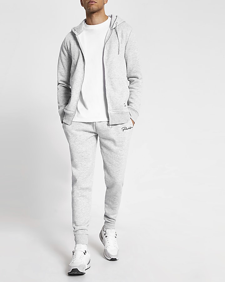Prolific grey marl zip up front slim hoodie