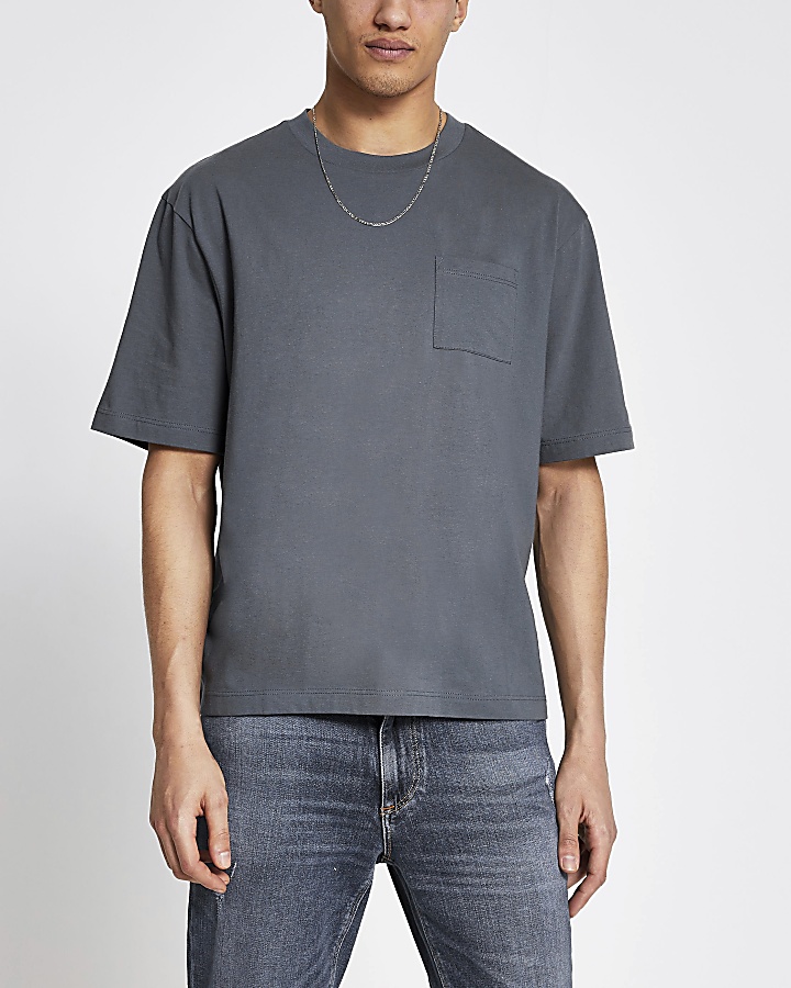 Grey pocket front boxy fit T-shirt