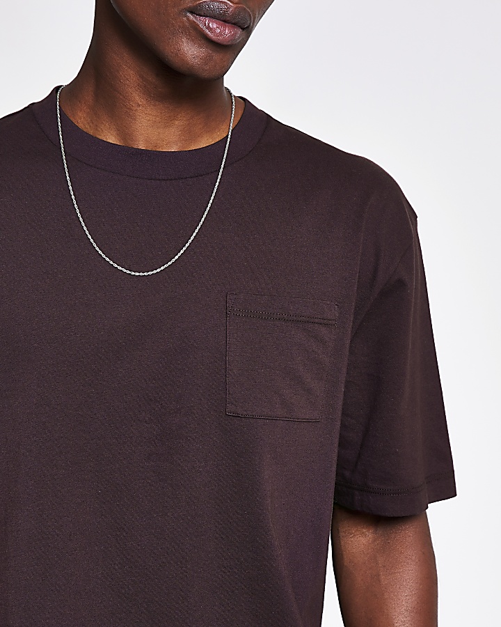 Dark purple chest pocket boxy fit T-shirt