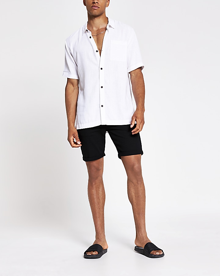 White short sleeve linen regular fit shirt