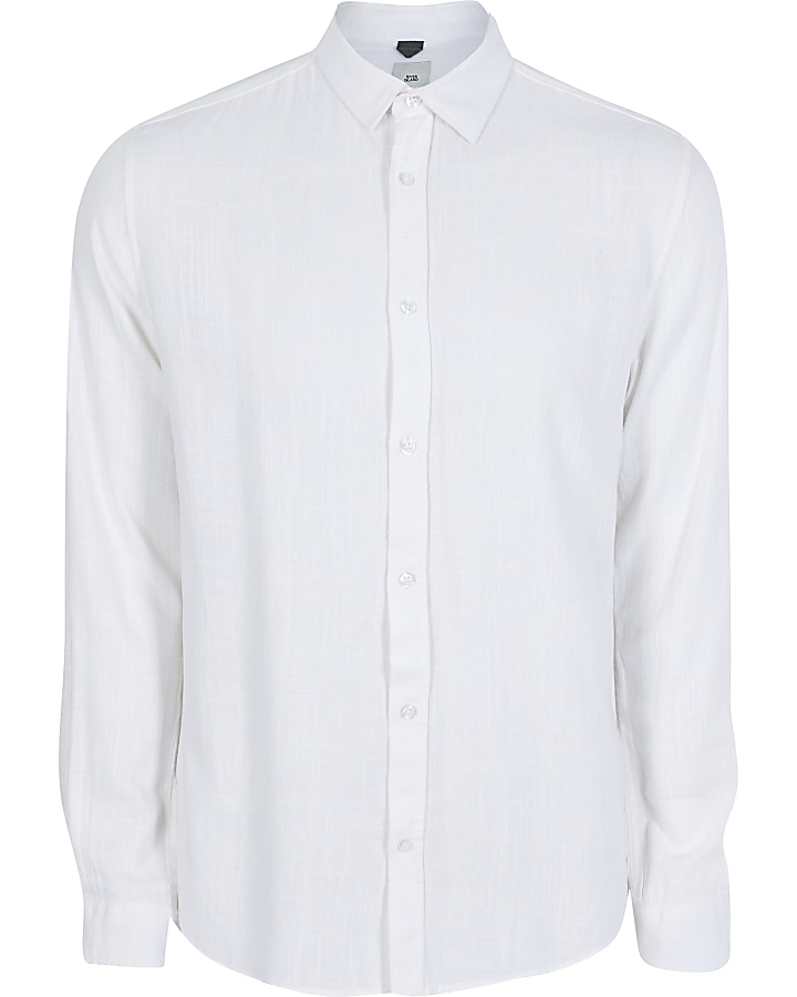 White long sleeve linen regular fit shirt