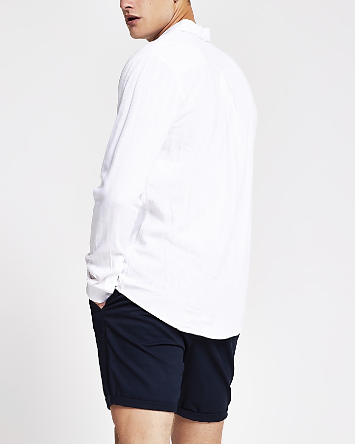 White long sleeve linen regular fit shirt