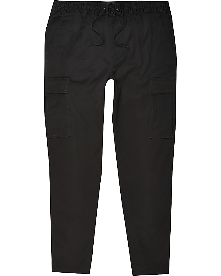 Black pull on twill skinny fit cargo trousers