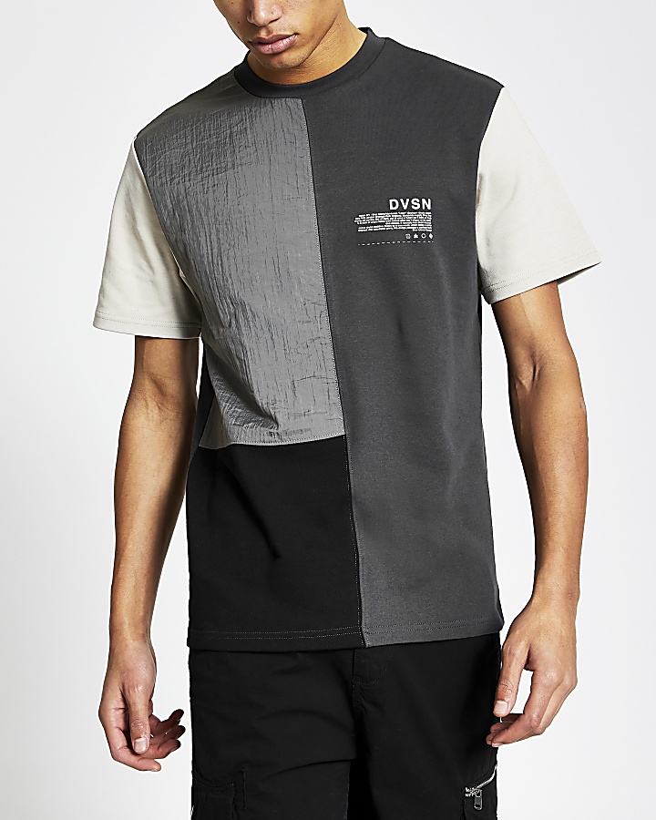 DVSN grey colour blocked slim fit t-shirt