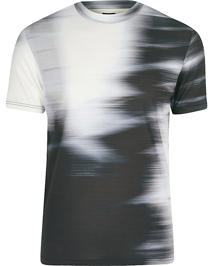 White blurred fade slim fit T-shirt