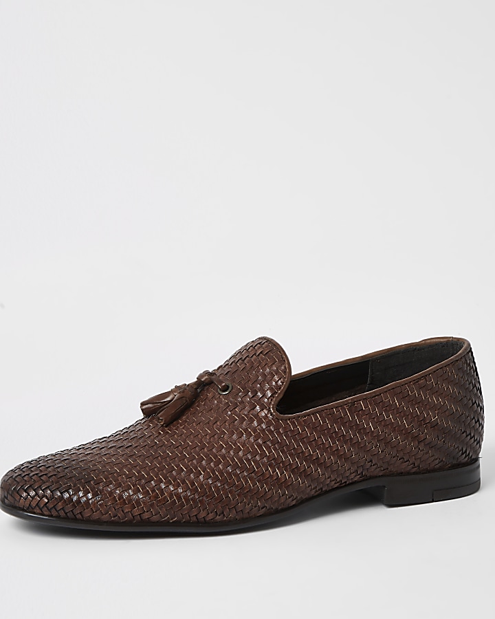 Brown leather textured loafers