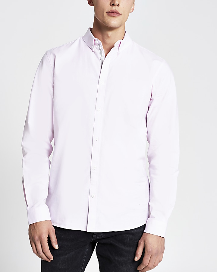 Pink regular fit long sleeve oxford shirt