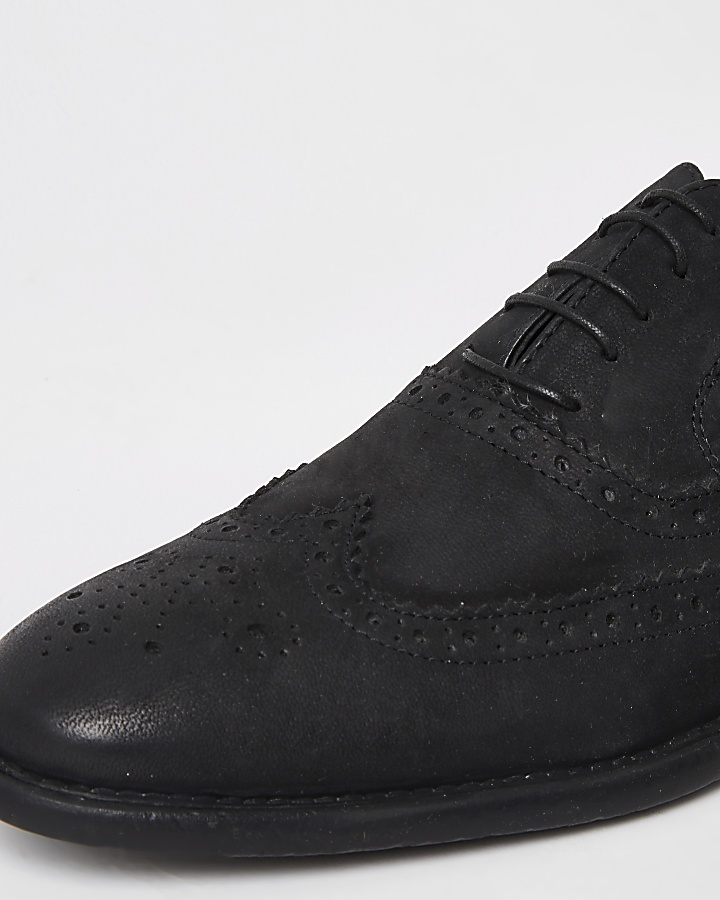 Black distressed leather derby brogues