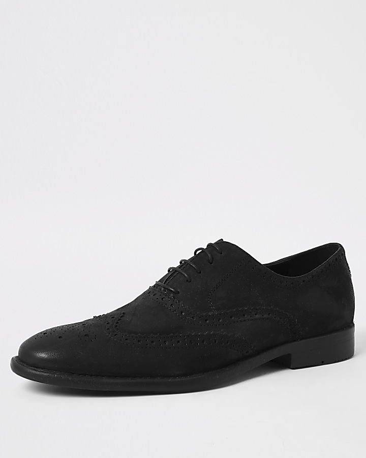 Black distressed leather derby brogues