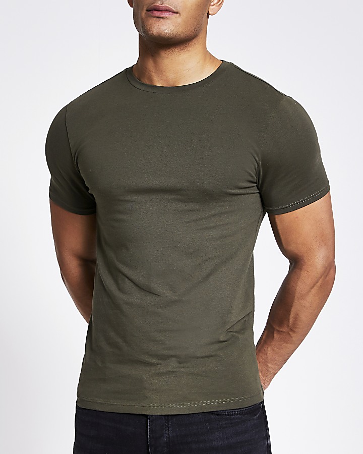 Khaki short sleeve muscle fit T-shirt