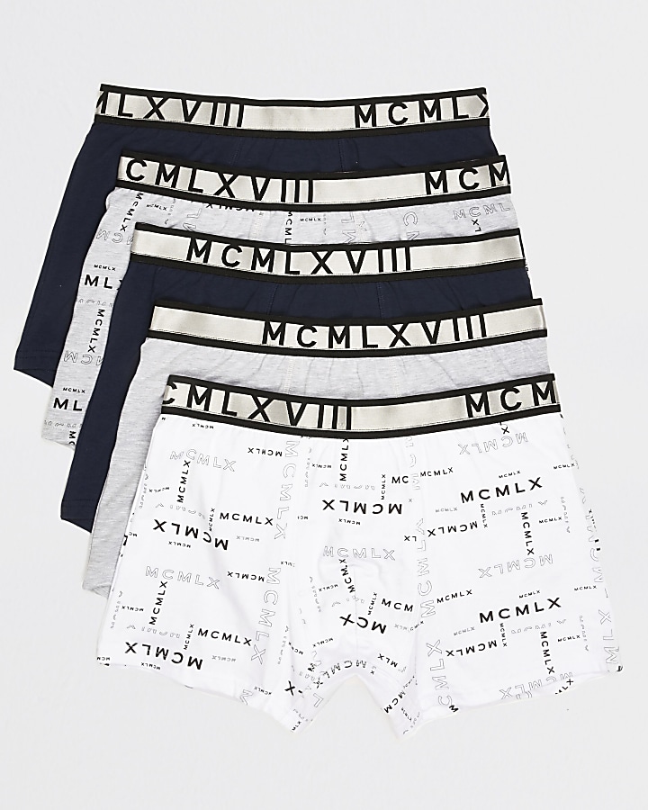 Grey 'MCMLX' waistband trunks 5 pack