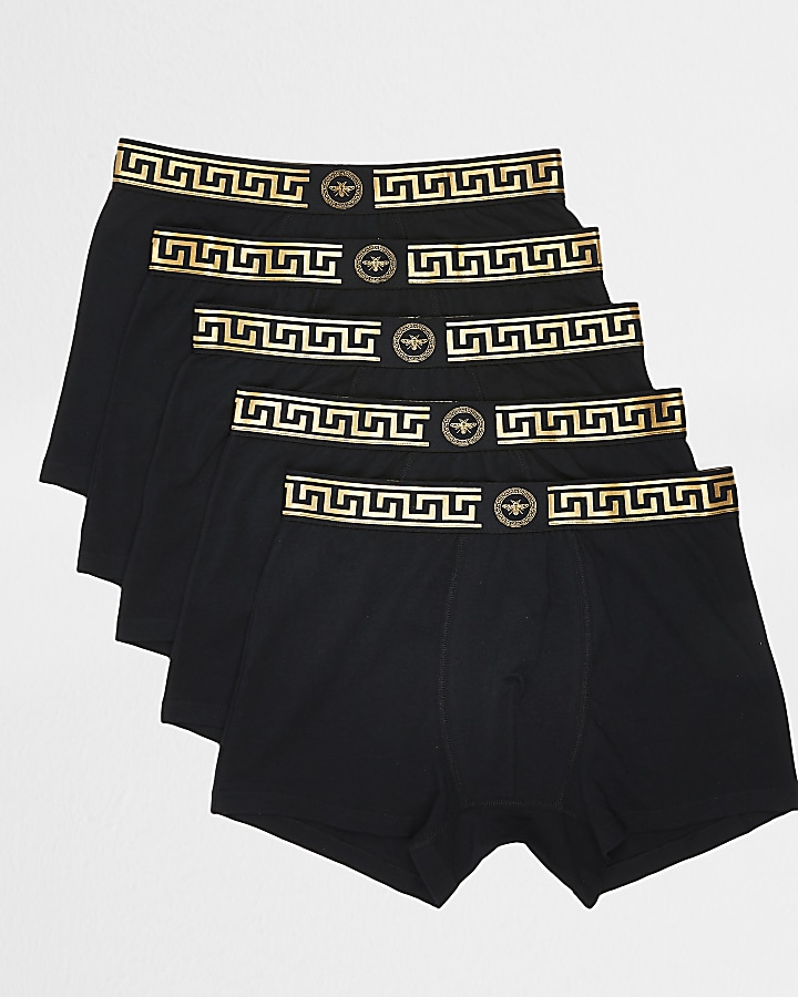 Black print waistband trunks 5 pack