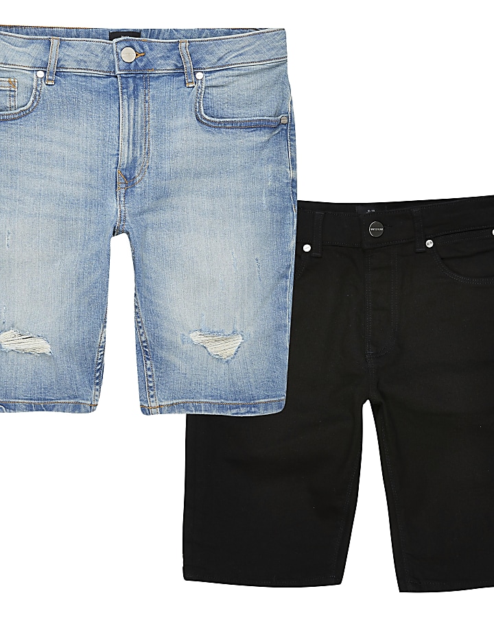 Black and blue skinny denim shorts 2 pack