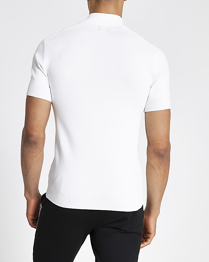 White half zip short sleeve knitted T-shirt