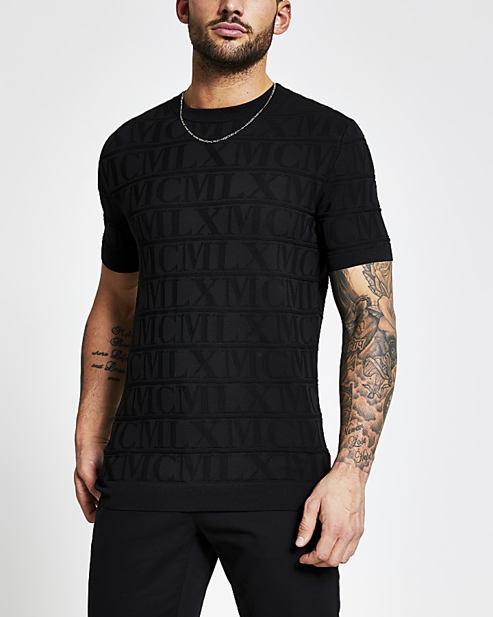 MCMLX black embossed knitted T-shirt