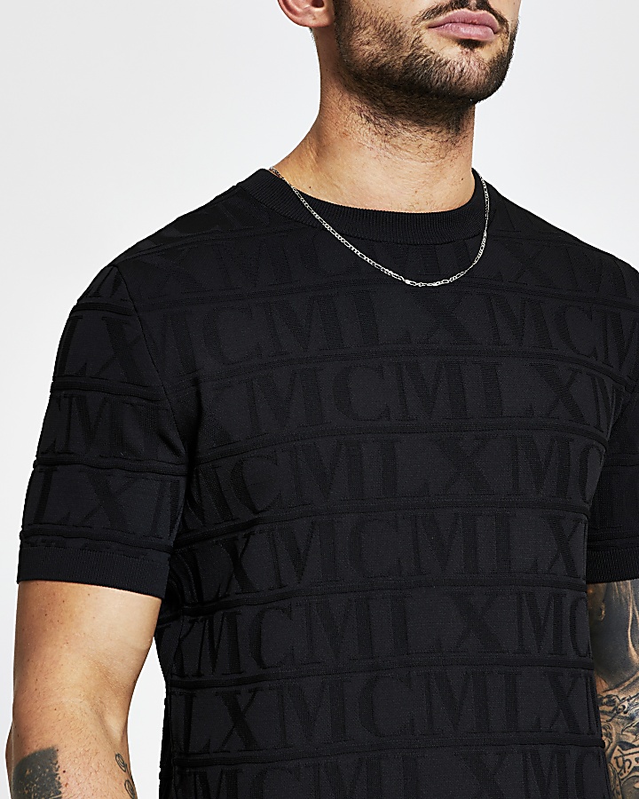 MCMLX black embossed knitted T-shirt
