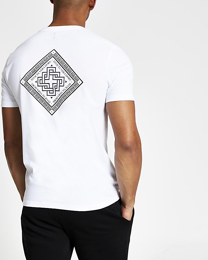 White back print slim fit T-shirt