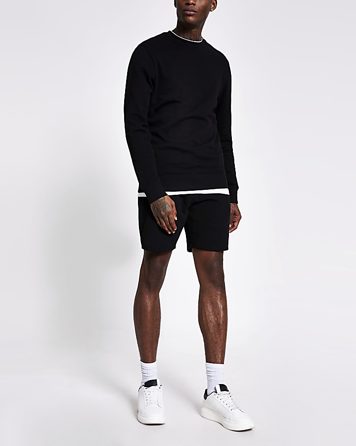 Black slim fit hoodie & sweatshirt set