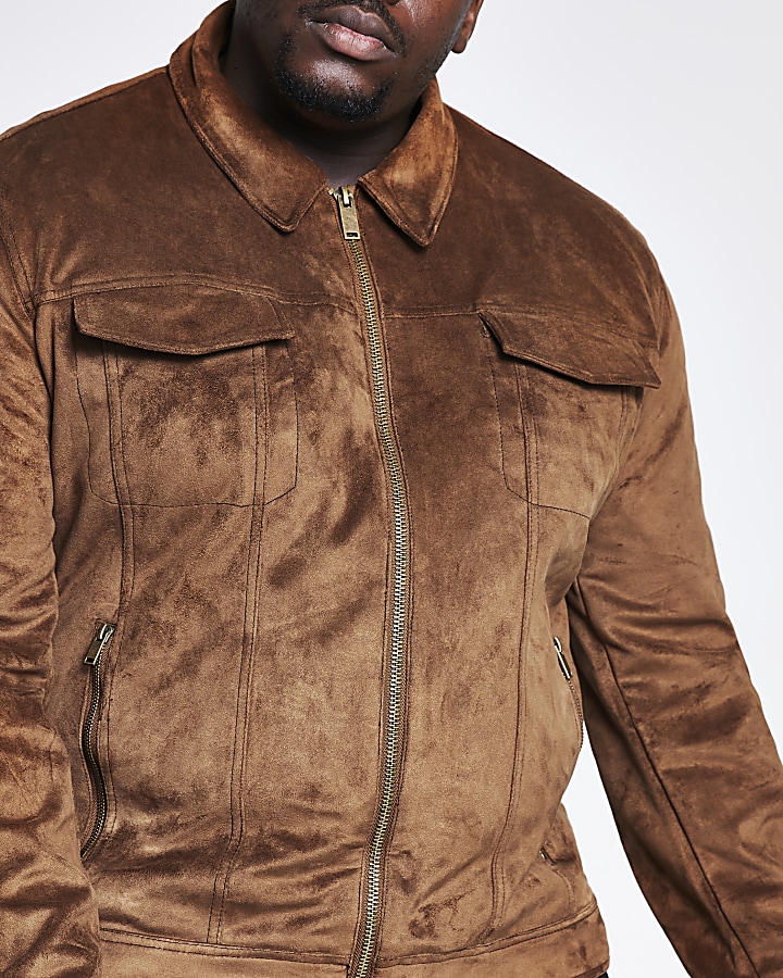 Big and Tall brown suedette western jacket