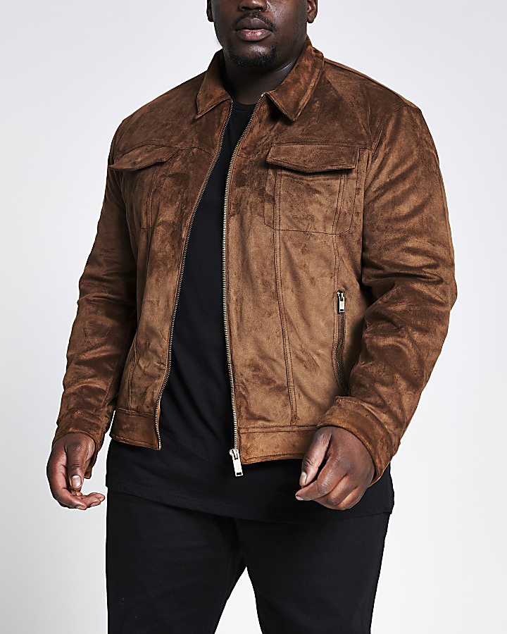 Big and Tall brown suedette western jacket