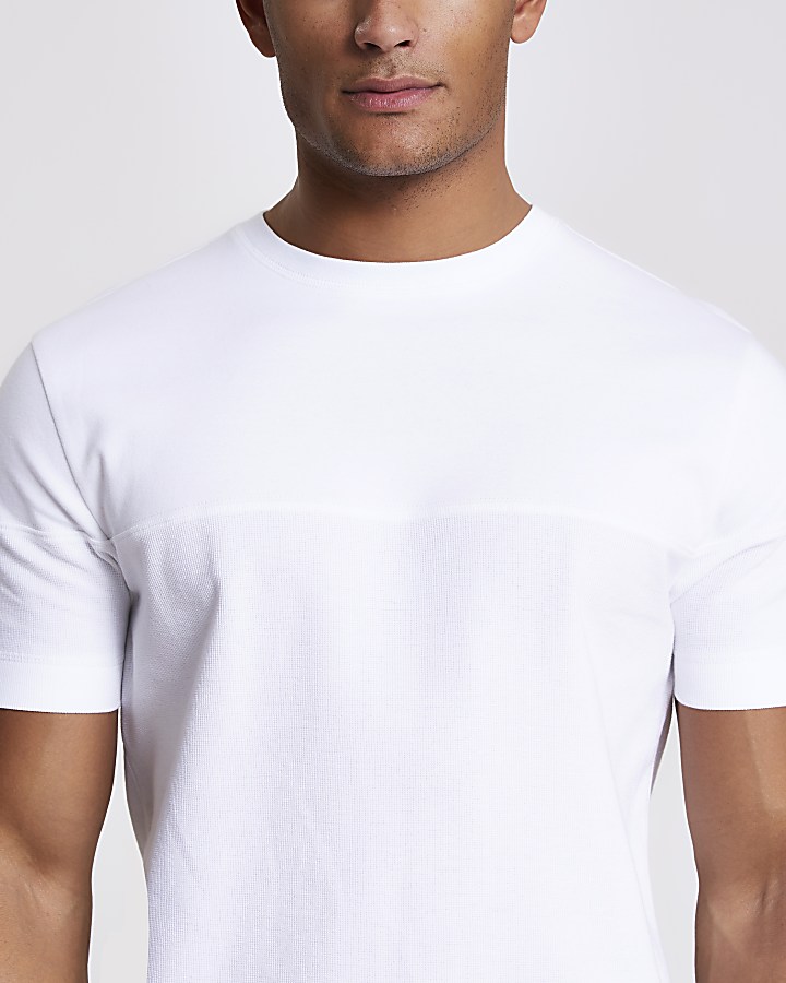 White textured blocked slim fit T-shirt
