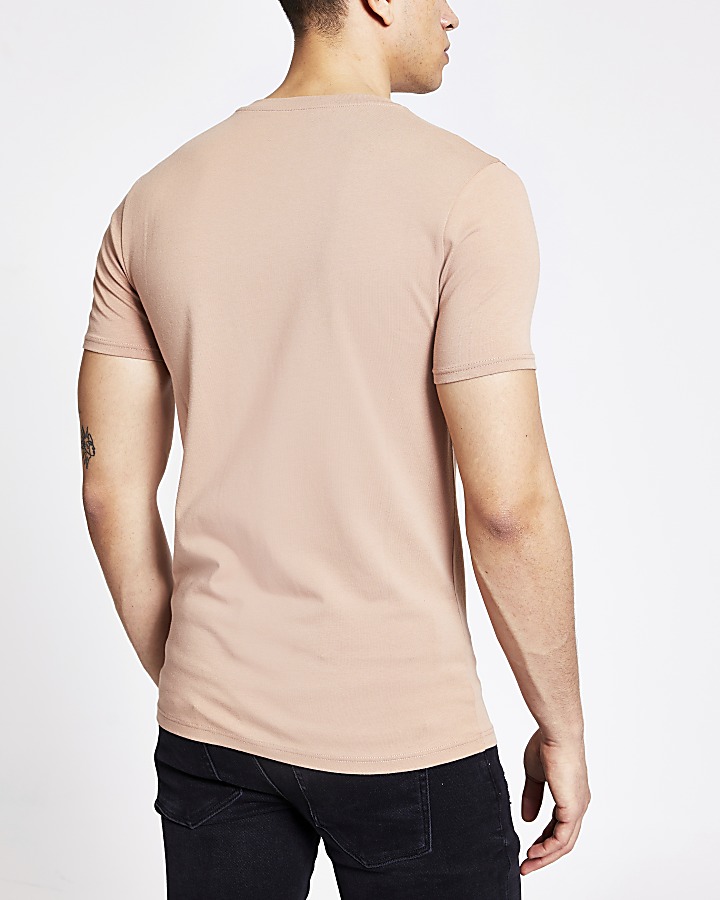 Brown short sleeve muscle fit T-shirt