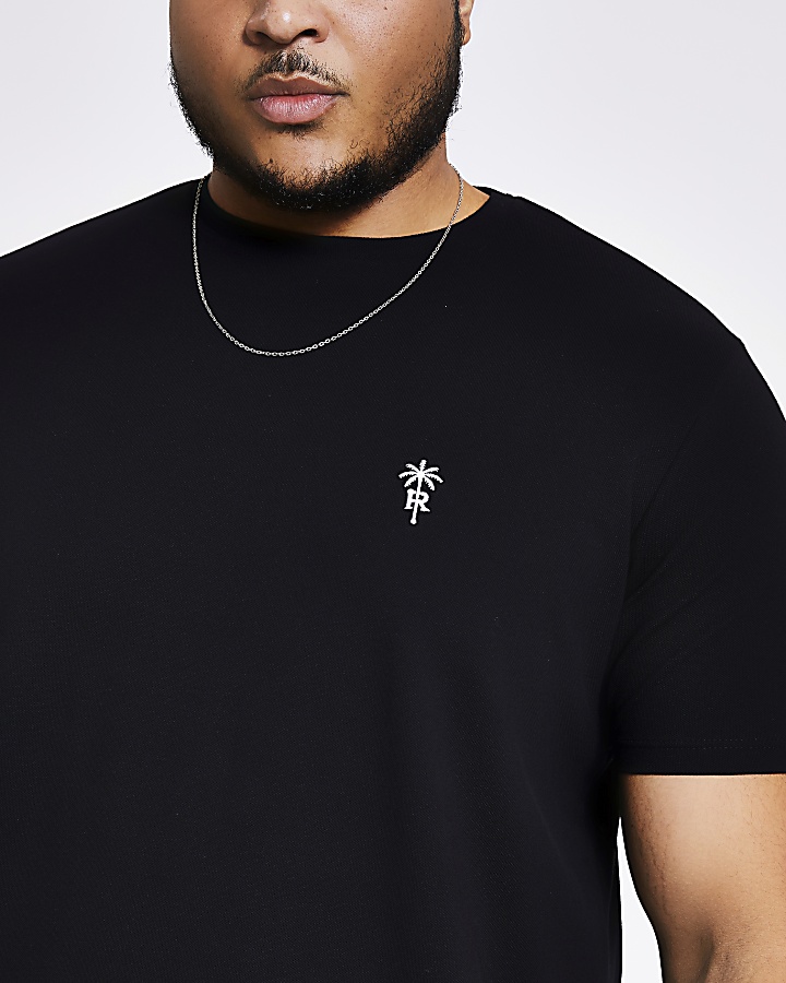 Black embroidered slim fit T-shirt