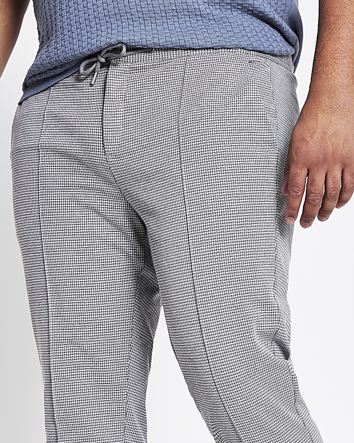 Big and Tall grey check skinny fit joggers