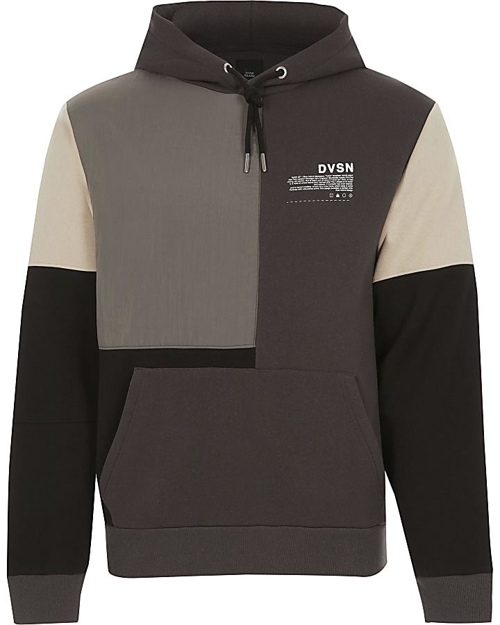 DVSN black nylon colour block hoodie