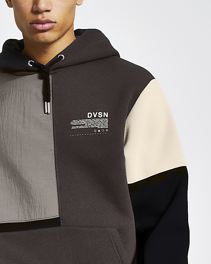 DVSN black nylon colour block hoodie