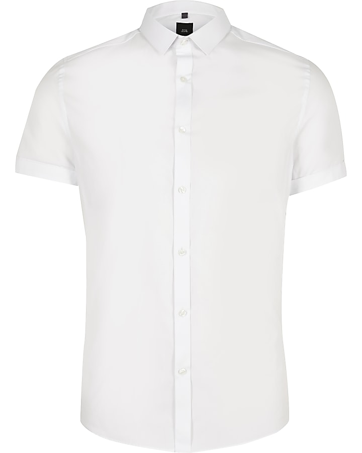 White slim fit short sleeve shirt