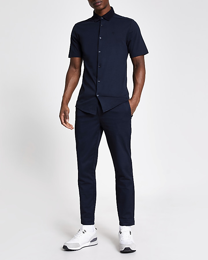 Maison Riviera navy knitted collar polo shirt