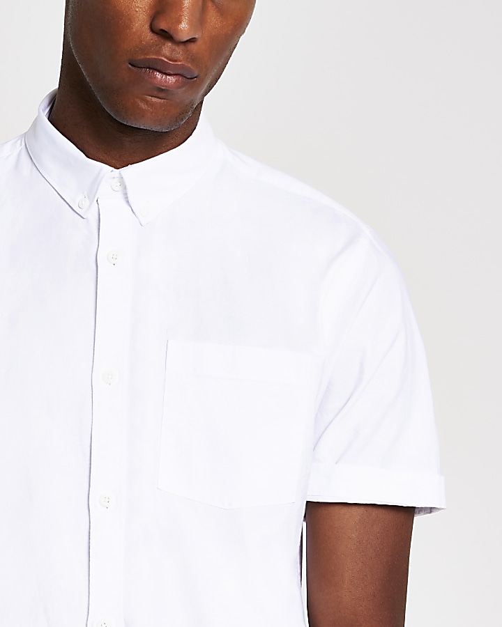 White regular fit short sleeve oxford shirt