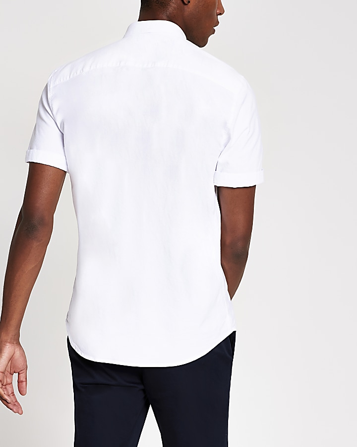 White regular fit short sleeve oxford shirt