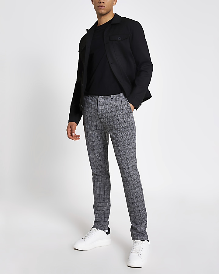 Dark grey check skinny trousers