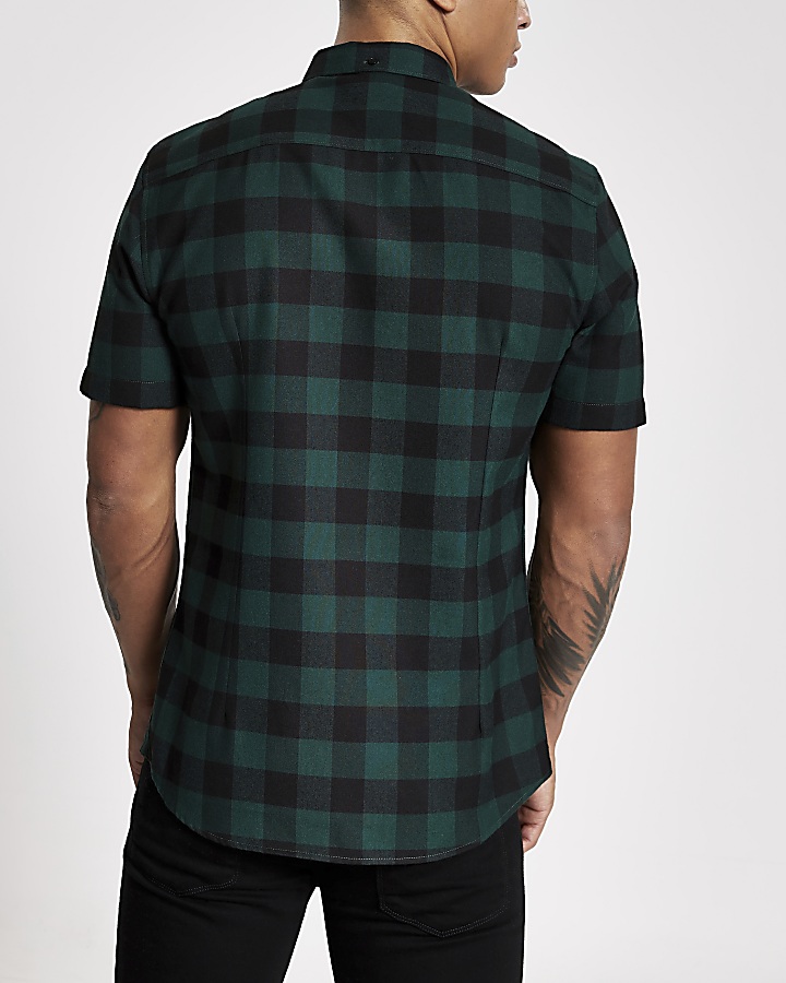 Dark green check regular fit shirt