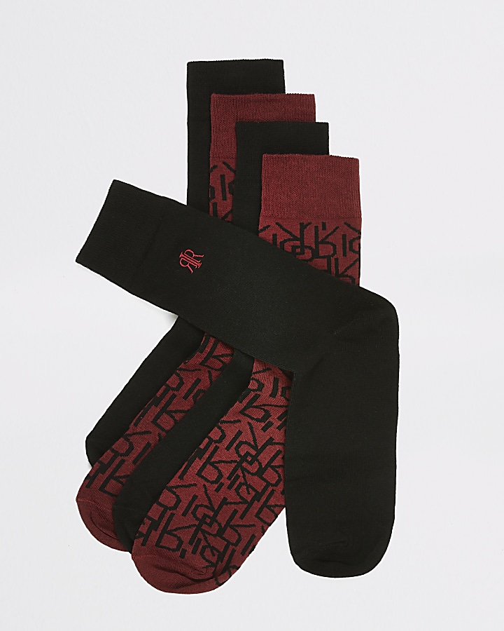 Burgundy RI monogram socks 5 pack