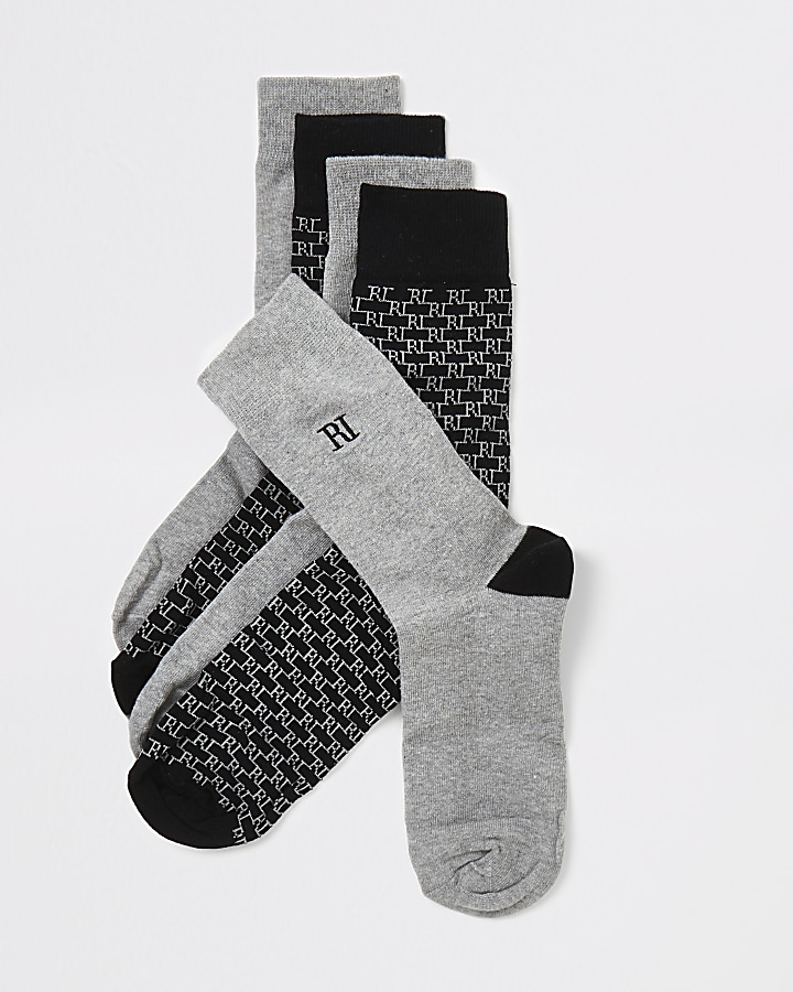 Grey RI monogram socks 5 pack