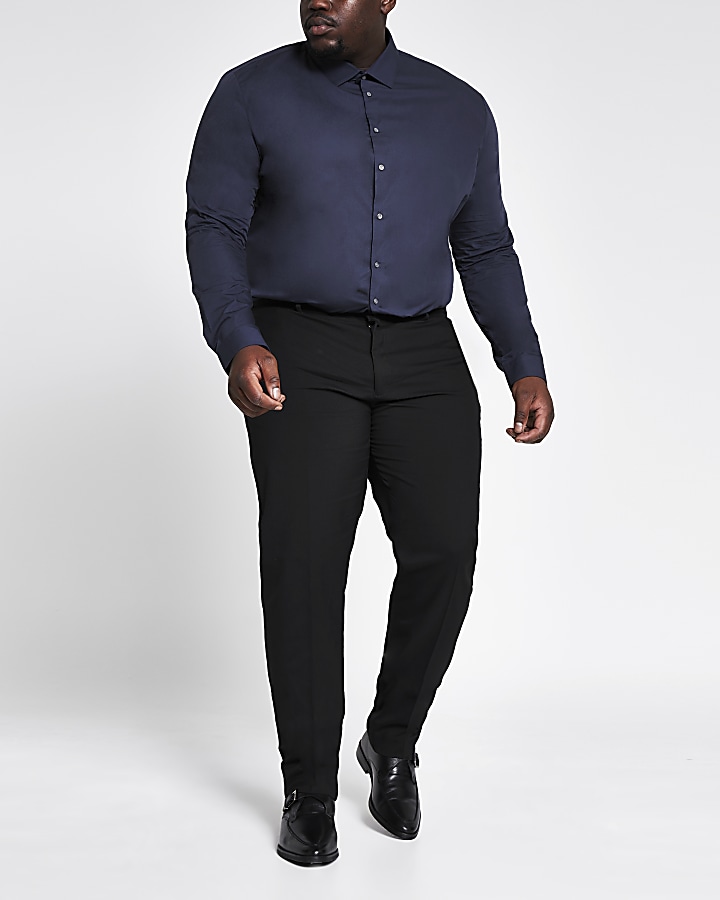 Big and Tall navy slim fit long sleeve shirt