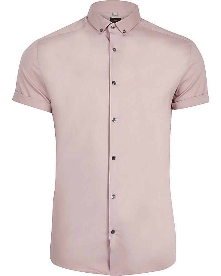 Light pink muscle fit short sleeve shirt