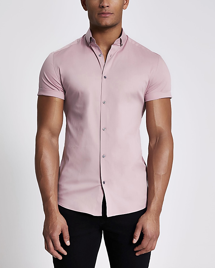 Light pink muscle fit short sleeve shirt