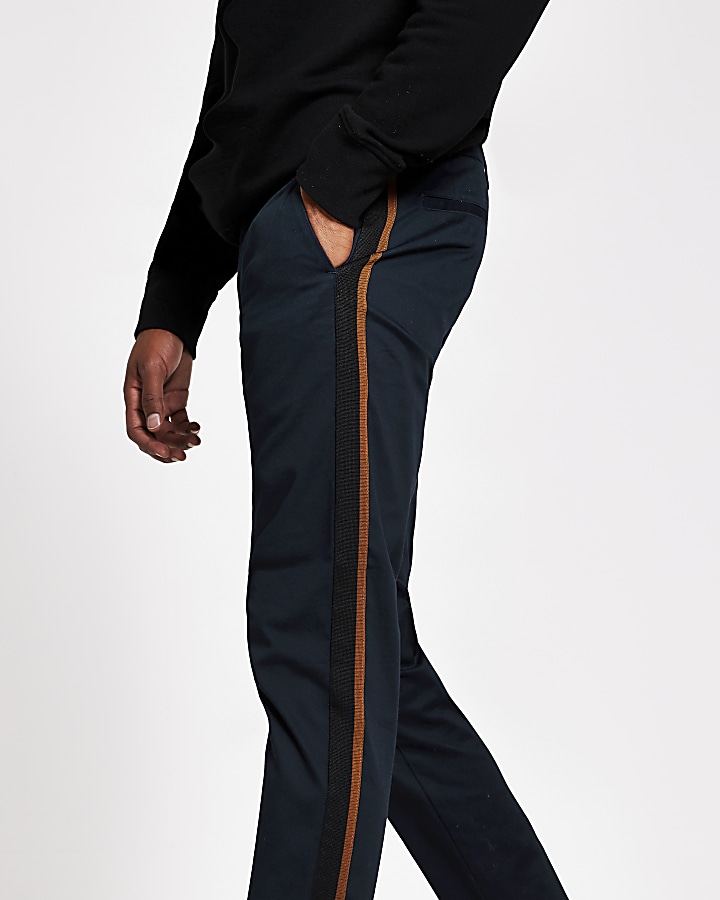 Navy tape side Sid skinny chino trousers
