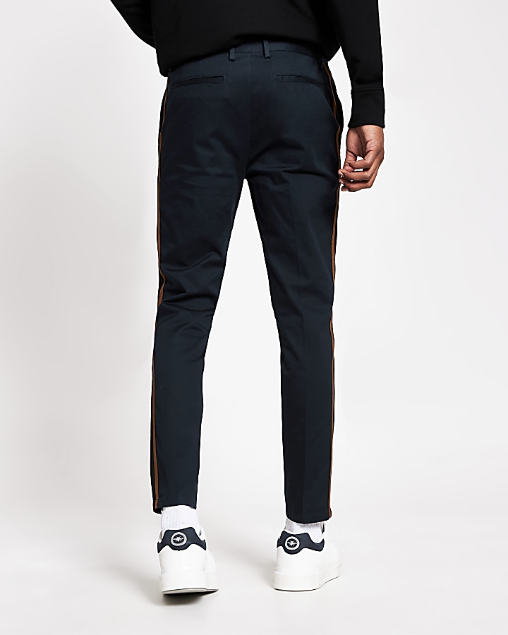 Navy tape side Sid skinny chino trousers