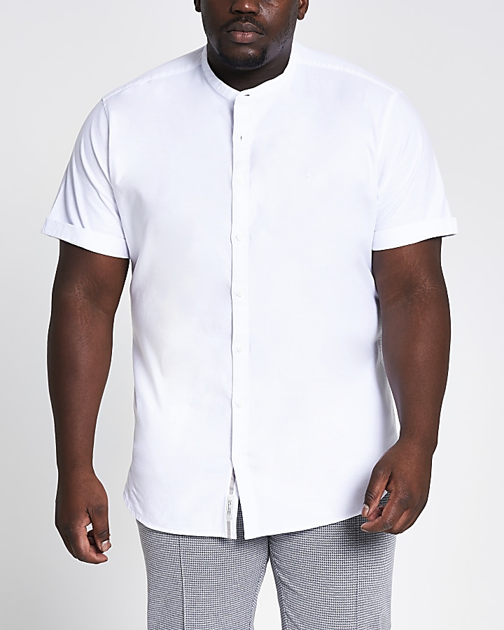 Big and Tall white grandad Oxford shirt