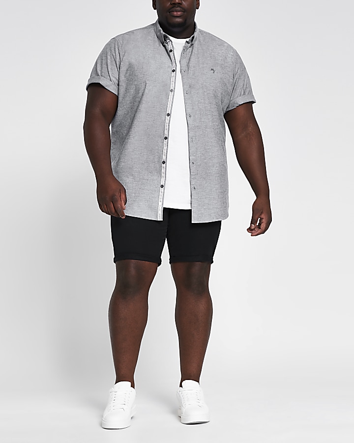 Big and Tall grey short sleeve Oxford shirt